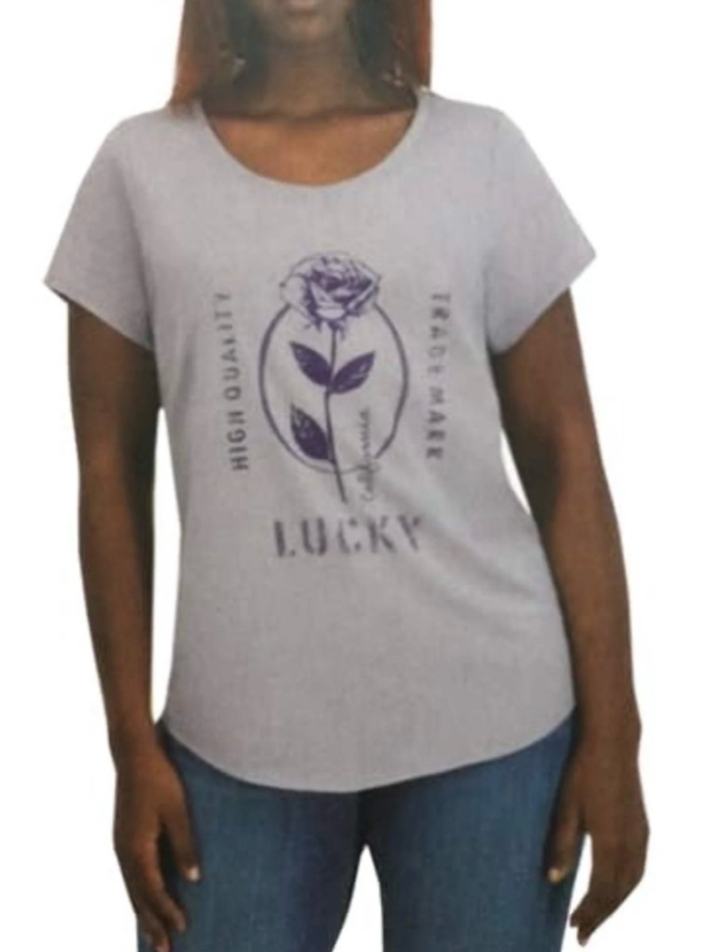 Lucky Brand Lavender purple Scoop Neck Tee with Purple Floral Graphic